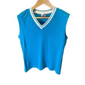 Vintage 90s Design Zone Blue V Neck Sleeveless Pullover Knit Top Sz L